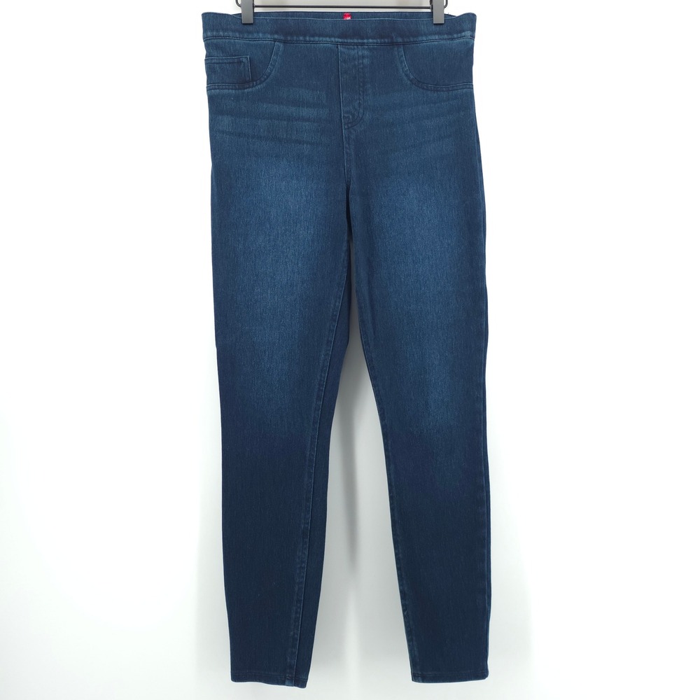 Spanx Womens Leggings Jean-ish Large Dark Blue Indigo Pull On Denim Slimming